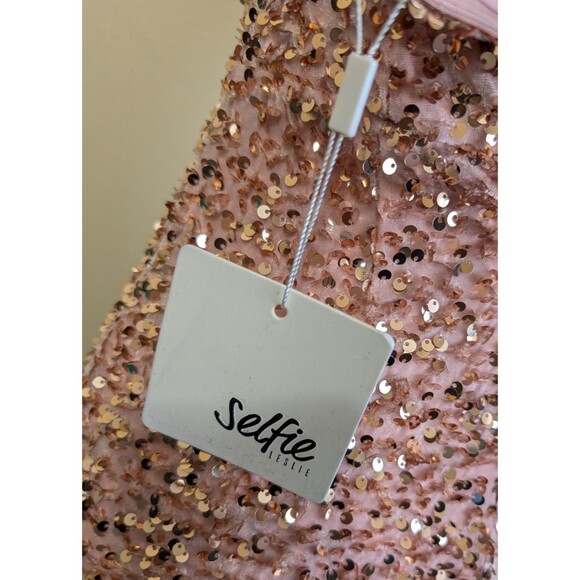 Selfie Leslie Atlanta Square Neckline Sequin Dress Blush Party Size XS - Picture 16 of 16